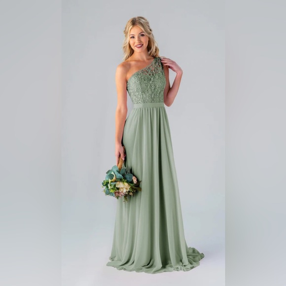 slim fit dress slacks BABARONI One Shoulder Mermaid Dresses with Slit Dusty Sage, Dusty Sage / US0 main image 1